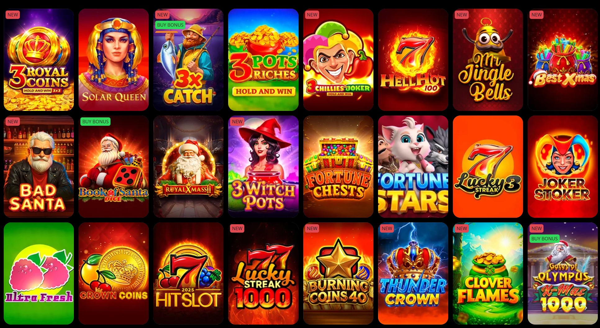 Популярные слоты — Book of Santa, Lucky Streak 1000, Thunder Crown